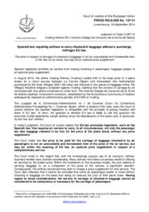 Court of Justice of the European Union PRESS RELEASE No[removed]Luxembourg, 18 September 2014 Press and Information