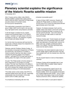 Planetary scientist explains the significance of the historic Rosetta satellite mission