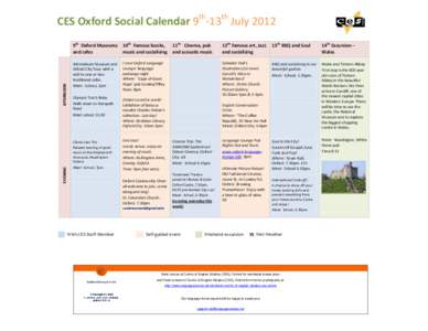 EVENING  AFTERNOON CES Oxford Social Calendar 9th-13th July 2012 9th Oxford Museums