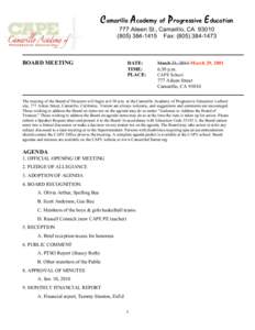 C amarillo A cademy of P rogressive E ducation 777 Aileen St., Camarillo, CA1415 Fax: (BOARD MEETING
