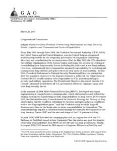 GAO-07-503R Operation Iraqi Freedom: Preliminary Observations on Iraqi Security Forces' Logistics and Command and Control Capabilities