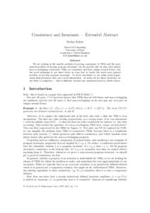 Consistency and Invariants — Extended Abstract Stefan Kahrs School of Computing University of Kent Canterbury, United Kingdom 