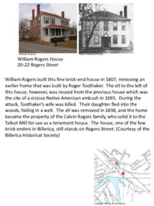 Nicholas M Lazott  Billerica Historical Society William Rogers HouseRogers Street