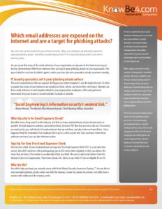 Which email addresses are exposed on the internet and are a target for phishing attacks? It’s easy to understand why Security Awareness Training now is an essential part of your defense-in-depth.