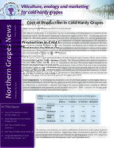 Vol 5, Issue 1  Cost of Production in Cold Hardy Grapes Miguel Gomez, Sogol Kananizadeh, and Dayea Oh, Cornell University  The objective of this study is to determine the cost of producing cold hardy grapes in a commerci