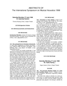 ABSTRACTS OF The International Symposium on Musical Acoustics 1998 Saturday Morning, 27 June 1998 1A. Opening Session