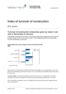ConstructionIndex of turnover of construction 2015, January  Turnover of construction enterprises grew by nearly 3 per