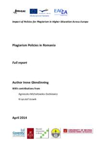 Impact of Policies for Plagiarism in Higher Education Across Europe  Plagiarism Policies in Romania Full report