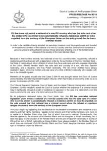 Court of Justice of the European Union PRESS RELEASE NoLuxembourg, 13 September 2016 Press and Information