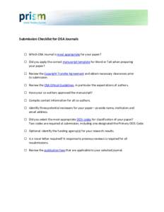 Submission Checklist for OSA Journals  □ Which OSA Journal is most appropriate for your paper?