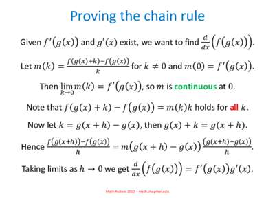 Proving the chain rule Given 𝑓′  𝑔 𝑥