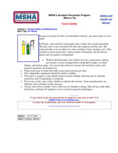 Mine Safety and Health Administration (MSHA) - MSHA’s Accident Prevention Program – Miners Tip - Torch Safety