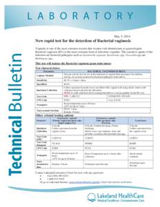 L A B O R A T O R Y May 5, 2014 Technical Bulletin  New rapid test for the detection of Bacterial vaginosis