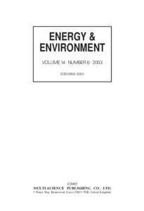 ENERGY & ENVIRONMENT VOLUME 14 · NUMBER 6 · 2003 ISSN 0958-305X  ©2003
