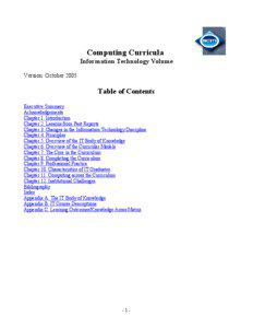 Computing Curricula Information Technology Volume Version: October 2005