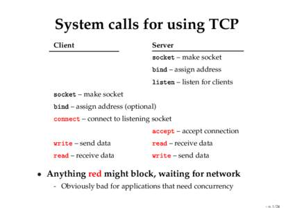 System calls for using TCP Client Server  so
ket – make socket