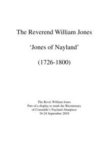 The Reverend William Jones ‘Jones of Nayland’ (The Revd. William Jones Part of a display to mark the Bicentenary