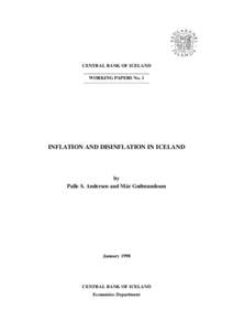 CENTRAL BANK OF ICELAND WORKING PAPERS No. 1 INFLATION AND DISINFLATION IN ICELAND  by