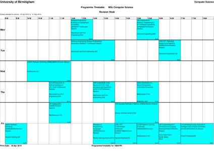 University of Birmingham  Computer Science Programme Timetable:  MSc Computer Science