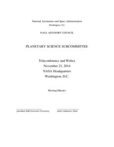 National Aeronautics and Space Administration Washington, D.C. NASA ADVISORY COUNCIL  PLANETARY SCIENCE SUBCOMMITTEE