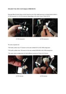 Mitsubishi Triton 2013+ GLX-R (Apply to P8000-0014T)  Steering Wheel Control Wires can be found on one of the radio harnesses as shown below (either a 22 PIN connector or a 14 PIN connector depending on the year of your 