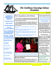 The Caribbean Genealogy Library Newsletter January 2010 Upcoming Events