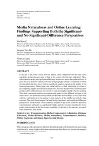 Decision Sciences Journal of Innovative Education Volume 5 Number 2 July 2007 Printed in the U.S.A.  Media Naturalness and Online Learning: