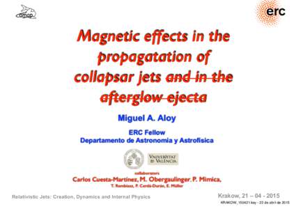 Magnetic effects in the propagatation of collapsar jets and in the afterglow ejecta Miguel A. Aloy