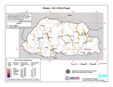 Bhutan - 50 m Wind Power Map