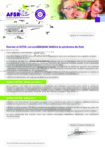 Association Française du Syndrome de Rett 16 place Aristide BriandAgnetz Tél : Email :  							 			Agnetz, le 7 novembre 2015