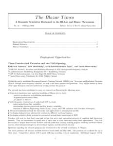 T he Blazar T imes A Research Newsletter Dedicated to the BL Lac and Blazar Phenomena No. 51 — February 2003 Editor: Travis A. Rector ([removed])