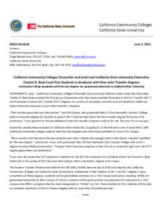 California Community Colleges California State University PRESS RELEASE June 4, 2012