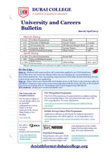 DUBAI COLLEGE A tradition of quality in education University and Careers Bulletin March/April 2015