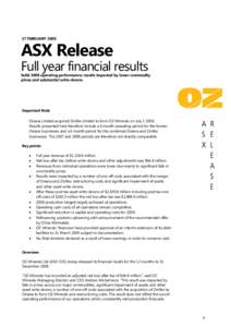 27 FEBRUARY[removed]ASX Release Full year financial results