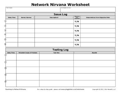 Network Nirvana Worksheet Your Issue: Its Impact to You:  Issue Log
