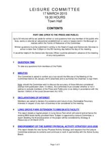 LEISURE COMMITTEE 17 MARCHHOURS Town Hall CONTENTS PART ONE (OPEN TO THE PRESS AND PUBLIC)