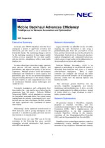 White Paper  Mobile Backhaul Advances Efficiency “Intelligence for Network Automation and Optimization”  NEC Corporation