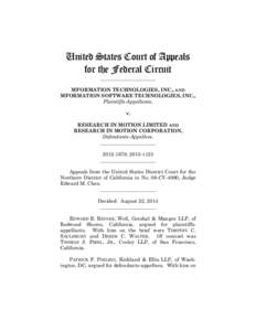 United States Court of Appeals for the Federal Circuit ______________________ MFORMATION TECHNOLOGIES, INC., AND MFORMATION SOFTWARE TECHNOLOGIES, INC.,