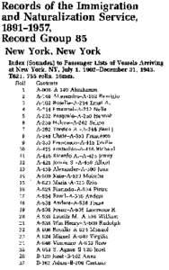 Records of the Immigration and Naturalization Service, [removed], Record Group 85 New York, New York Index (Soundex) to Passenger Lists of Vessels Arriving
