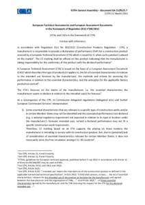 EOTA General Assembly – document GAEOTA 12 March 2015 European Technical Assessments and European Assessment Documents in the framework of Regulation (EU) n°ETAs and EADs in the framework of CPR)