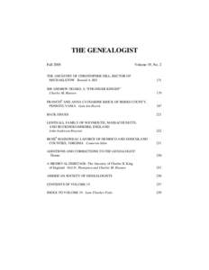 THE GENEALOGIST Fall 2005 Volume 19, No. 2  THE ANCESTRY OF CHRISTOPHER HILL, RECTOR OF
