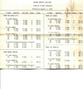 INLAND EMPIRE AIRLINES interim Flight Schedule Effective August 1, 1979 r  Flight