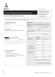 September 2014 Rabobank Australia Limited ABNAFSLAccount Closure/Discharge Authority