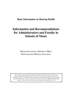 Basic Information on Hearing Health  Information and Recommendations for Administrators and Faculty in Schools of Music
