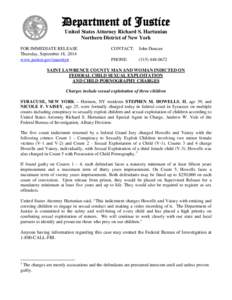Department of Justice United States Attorney Richard S. Hartunian Northern District of New York FOR IMMEDIATE RELEASE Thursday, September 18, 2014 www.justice.gov/usao/nyn