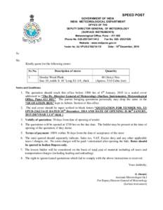SPEED POST GOVERNMENT OF INDIA INDIA METEOROLOGICAL DEPARTMENT OFFICE OF THE DEPUTY DIRECTOR GENERAL OF METEOROLOGY (SURFACE INSTRUMENTS)