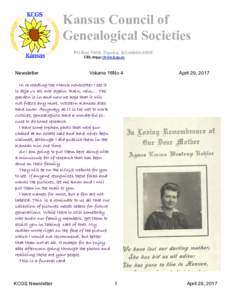 Kansas Council of Genealogical Societies   PO Box 3858, Topeka, KSURL:htpp://www.kcgs.us