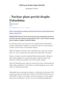 ITER Forum Website Update 9&B.J.GreenNuclear plans persist despite Fukushima