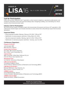 System administration / Unix / USENIX / Digital media / Research / Large Installation System Administration Conference / LISA / Electronic submission / Cisco Systems