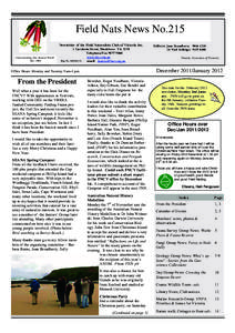Field Nats News No.215 Newsletter of the Field Naturalists Club of Victoria Inc. Understanding Our Natural World Est. 1880